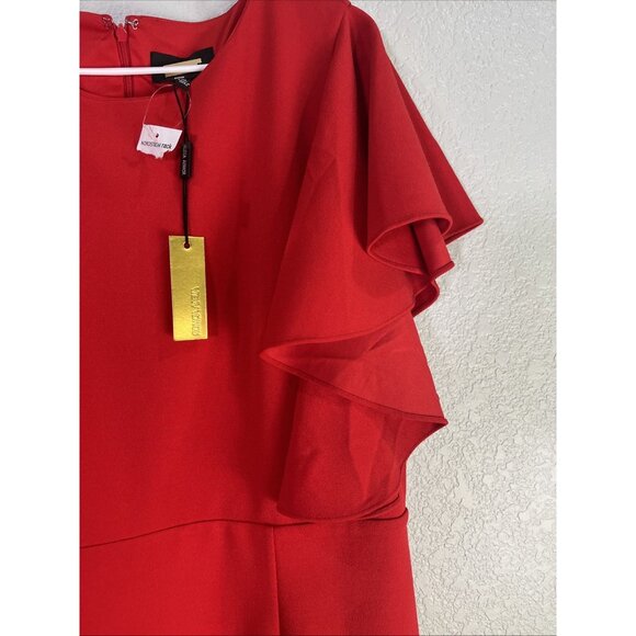 Alexia Admor Red Dress Sz XL Formal Flutter Sleeve Midi Wedding Holiday Elegant - Picture 2 of 8